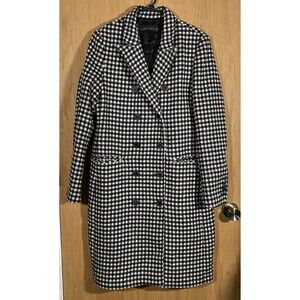 Zara Woman Checkered Wool Blend Coat Long Black White Double Breasted Women's Lg